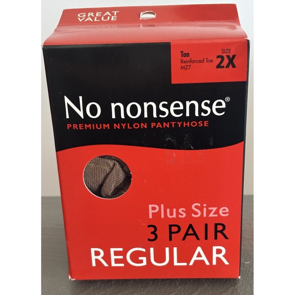 Vtg Box of 3 Pair No Nonsense Pantyhose 2X Tan Sealed Reg Reinforced Toe Nylons
